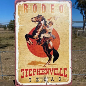 Iconic Western Tin Art   Famous Rodeo. Weatherford TX  Distressed Tin Sign. Perfect for any room, stables or business.   Great gift idea