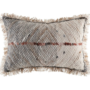 ✦Modern Rustic Luxe  Introduce a tribal element to your homes interior with the Wild Roan lumbar cushion.  Featuring a diamond design on a soft cotton canvas, its multi-coloured fringed edging and textured woven surface creates a uniquely feathered visual effect. Its neutral grey palette makes it easy to use the cushion to add depth and texture to any interior.  ✦Hi-end textural woven cushion, big lumbar size 40x60cm.    