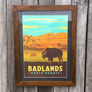 Iconic Badlands North Dakota  Canvas poster framed with Swan Creek’s signature wooden frame. Slightly fancier yet retains the lustrous rustcharacter of native Australian timber.  We’ve used special acrylic glass that’s less breakable (and a little more expensive). We can’t tell it’s not regular glass. This means we can post these and you can shift or travel with them.  Frame size: W38cm x H50cm. Check out the rest of the Art collection.