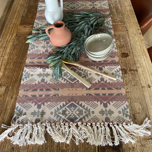 Bring a touch of the Southwest to your living space  These beautiful mats are the perfect thing to spice up your table, sideboards, floors, doorway, anywhere and everywhere.  Each rug is handmade by artisans, stencil printed on cotton canvas with fringe ends.