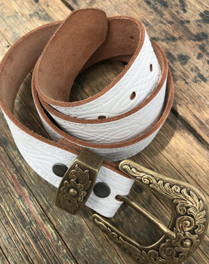 Western White leather belt & buckle - Size 42 XL