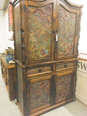 Maverick Armoire with hand hammered embossed copper