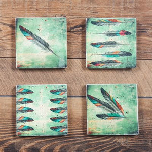 Travertine coasters - Feathers design