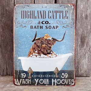 Absolutely gorgeous distressed, ‘Highland Cattle & Co Bath Soap - Wash your hooves’.  Perfect for the laundry, stables or above the bathtub.