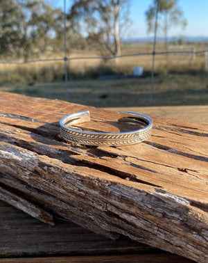 Southwest Cowgirl  This gorgeous silver cuff is timeless. Easy to wear everyday or glam up your evening outfit. Looks great with Navajo Pearls and Turquoise accents.