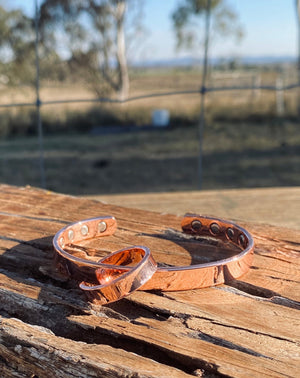 Cuff and Ring Set ~ Gorgeous simple band with hi polish ‘shiny’ rose finish.   All our copper are generous in fit; (American sizing) and adjustable smaller or bigger.