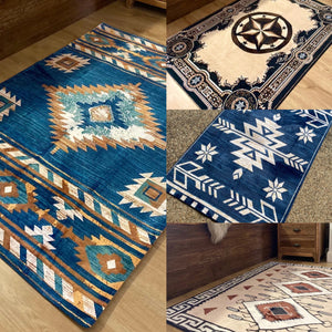 delivery.   ….. Perfect for all the home and ranch style living. These practical microfibre accent rug mats can be used to warm up a room or simply provide the finishing touch to any space.  Light weight, easy to clean and quick drying. You can even spruce up the caravan or gooseneck with these affordable rugs.  Grande 71” - Approx 120x180cm 