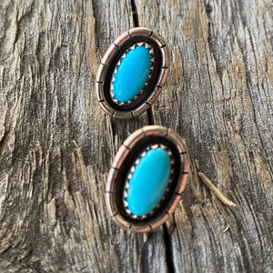 Southwest Beauties!  Beautiful natural genuine Sleeping Beauty Turquoise from the closed mine in Globe, Arizona.   These stunning bright blue stones measure an elongated oval shape of 11x6mm set in .925 sterling silver earrings post style.  Delightful earrings for everyday wear. Just over 1/2" in length. 