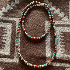 Our newest Tonopah collection  Gorgeous Navajo Pearls (treasured desert accents) of natural Kingman Turquoise and red coral Açai.