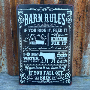 Tin Wall Art   Perfect for every country style home, barn house or shed.  Vintage style distressed, ‘Barn Rules’ 