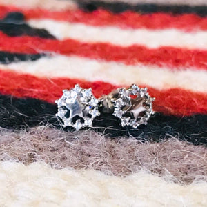 Absolutely gorgeous little pair of Stars.  Any cowgirl will love these easy to wear sassy studs!!  Sterling silver. .925 silver w butterfly backs.  Sourced Dallas TX. Comes in velvet pouch or gift box.