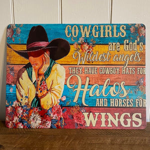 Iconic Western Tin Art.   Perfect for the Cowgirl at heart.   Cowgirl Wildest Angels Verb