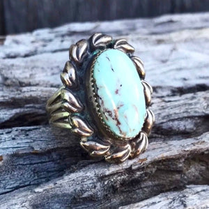 Collectors Turquoise. An exquisite example of natural dry Creek Turquoise from Nevada mined decades ago, set in .925 Sterling Silver. Stone size 34x16mm!  Handcrafted by Artisan in New Mexico! Unique ‘American’ Dry Creek Turquoise is rarely found making this an very special Heirloom piece. 