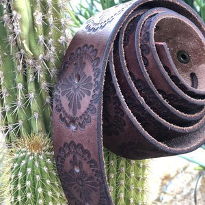 Western Embossed Brown leather belt - all sizes