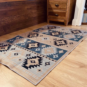 Perfect for all the home and ranch living.   These firmer microfibre (rug) mats can be used to spice up a room or simply provide the finishing touch to any space. Light weight, easy to clean and quick drying.  You can even spruce up the caravan or gooseneck with these affordable rug mats.  Large size 63” (120x160cm)  DuraFibers Microfibre Stencil printed  Southwest design Hemmed Indoor/Patio/Caravan