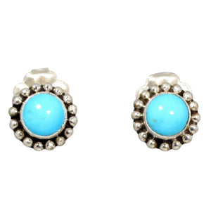 Southwest Beauties!  Sleeping Beauty Turquoise from Globe, Arizona. AAA Grade American Turquoise in natural bright blue!  Elegant 1/2" in length, in .925 sterling silver with Southwest style settings. Stone size 7mm, overall earring length with hand crafted posts studs.  Handmade by Artisan.