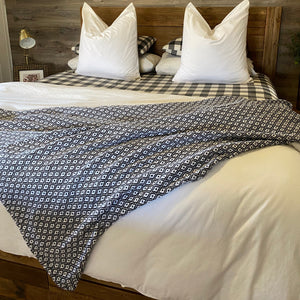 A throw is more than a throw. Their versatility can be used to warm up a room, add glamour, colour and texture or simply provide the finishing touch to any space  This lovely throw-blanket features; classic Black and White Aztec pattern that will mix well with modern and country style interiors.  Perfectly sized for napping, styling and tossing at the foot of the bed.