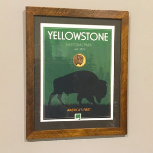 Iconic Yellowstone National Park Buffalo logo, circa 1872.  Canvas poster framed with Swan Creek’s signature wooden frame. Slightly fancier yet retains the lustrous rustcharacter of native Australian timber.  We’ve used special acrylic glass that’s less breakable (and a little more expensive). We can’t tell it’s not regular glass. This means we can post these and you can shift or travel with them.  Framed size: W 37cm x H 46cm  Check out the rest of the Yellowstone collection.