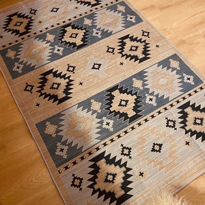 Perfect for all the home and ranch living.   These firmer microfibre (rug) mats can be used to spice up a room or simply provide the finishing touch to any space. Light weight, easy to clean and quick drying.  You can even spruce up the caravan or gooseneck with these affordable rug mats.  Large size 63” (120x160cm)  DuraFibers Microfibre Stencil printed  Southwest design Hemmed Indoor/Patio/Caravan