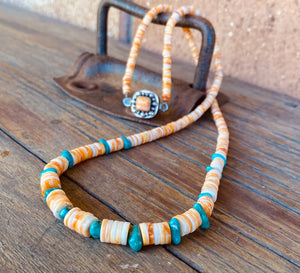 Spiny Oyster & LM Turquoise 21” Necklace