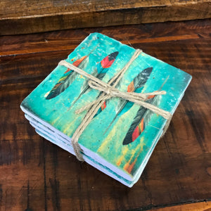 Travertine coasters - Feathers design
