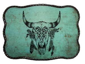 Wallet Buckle - Turquoise Cowskull