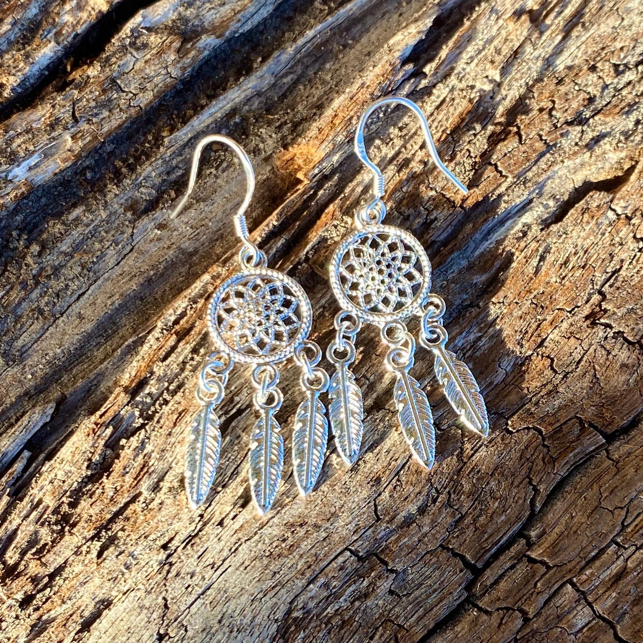 Silver Dreamcatcher Earrings, Boho Chic Jewellery – Spiral Roads