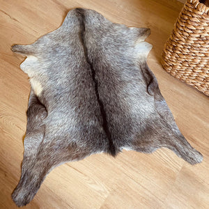 Add the elegance of nature to your home with an genuine goat hide rug. Perfect for hunter, these rugs brings the look of game hide into your home.  Approx size   As genuine cowhide is a natural product. Nature’s natural imperfections and markings are a feature of genuine leather and cowhide. Care when cleaning. 