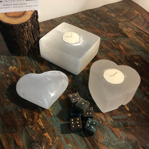 Selenite Heart tea light holder
