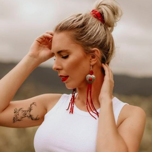 The Love of Western. Roxy West.  〰️ Platinum heart Concho and dramatically long laced deerskin. This beautiful leather is soft and luxurious. It moves with you. Colour Velvet red.