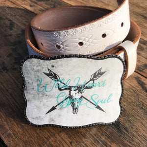Western style buckle that Securely holds up to 5 cards.   They just slide in and out ‘one at time’ right when you need them. You can ride bucking bulls and your cards won’t fall out!   Great for festivals, rodeo events and those nights on the town.  The original Wallet Buckle USA  Securely Holds Up to any 5 Cards Slight Taper Pinches Your Cards to Hold Them in Place Access your Visa Cards, IDs, and even Cash in 2 Seconds  Fits any snap belt (we sell snap belts)