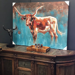 Teal Longhorn Canvas