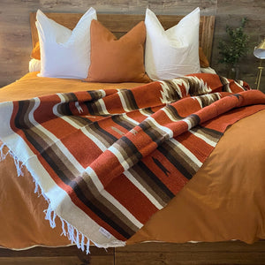 The blend of beautiful rustic red adobe hue and southwestern pattern are sure to enhance your living space.   Slightly firmer than out regular blankets, this stunning textile can be used many ways in your home.  Lay it over the bed or patio furniture, use as an accent floor rug, wall tapestry or take it on your weekend camping adventure. 