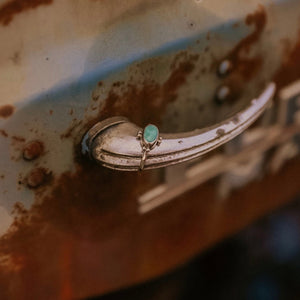 The Stone: A natural Turquoise gem with a full matrix of azure blue.  The Ring: Dainty oval shape in .925 silver, Southwest detail and delicate silver band. Crafted with genuine USA/Arizona Turquoise. ‘One of a kind’.  Custom-made by talented silver-maker in QLD Australia. 